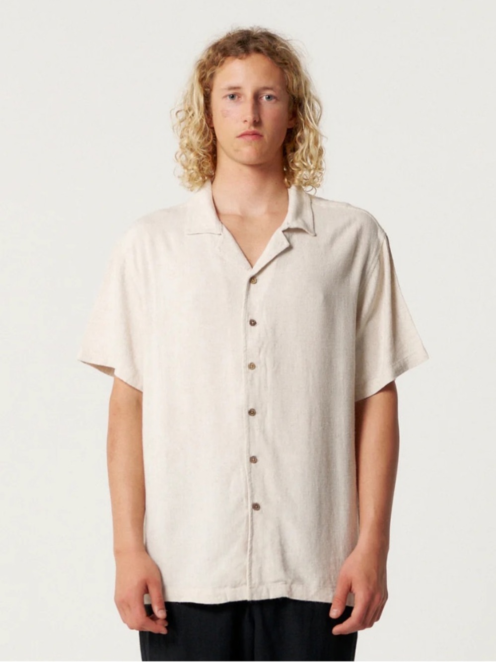 The Critical Slide Society Ernie Resort Shirt XL Oatmeal Beige Linen Camp Collar